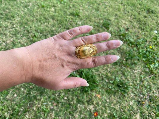 Large Adjustable Druzy Statement Ring, High Quality 18K Brushed Gold Overlay, Designer Cocktail Ring, Women's Ring, Wide Band Ring, Bohemian