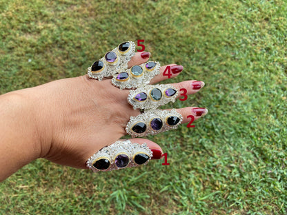 Large Adjustable Multi Gemstone Ring,  Two Tone Ring, Gold and Silver Overlay Ring, Amethyst with Smoky Topaz, Statement Ring, Boho Ring