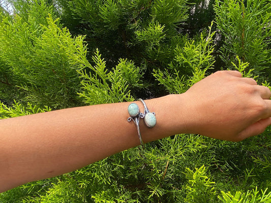 Large Adjustable Natural Amazonite Antique Silver Cuff Bracelet | Hammered Oxidized Silver Overlay Jewelry, Unique Handmade Statement Cuff