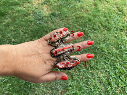 Large Adjustable Natural Spiny Oyster Tibetan Silver Ring, Spiny Oyster Jewelry, Southwest Ring, Statement Ring, Native American Style