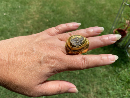 Large Adjustable Statement Druzy Ring,High Quality 18K Brushed Gold Overlay, Designer Cocktail Ring,Women Ring, Wide Band Ring,Gift for Wife