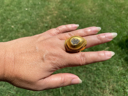Large Adjustable Statement Druzy Ring,High Quality 18K Brushed Gold Overlay, Designer Cocktail Ring,Women Ring, Wide Band Ring,Gift for Wife