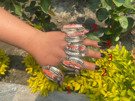 Large Aesthetic Spiny Oyster Tibetan Silver Ring, Hammered Ring.