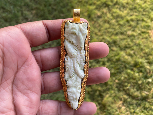 Large Baby Bears Pendant, Buffalo Bone, High Quality 18K Brushed Gold Overlay Non Tarnish, Jewelry for Men or Women, Animal Jewelry, Boho