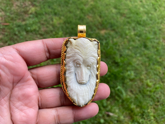 Large Bear Buffalo Bone High Quality 18k Matte Gold Overlay with Anti Tarnish Pendant, Jewelry for Men or Women, Ethnic Jewelry