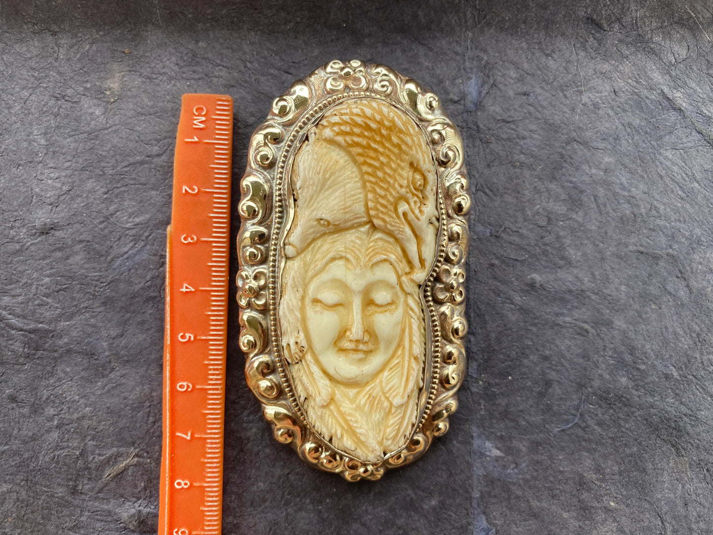 Large Bear & Eagle with Lady Face Hand Carved Bone Tibetan Silver Pendant, Women's or Men Jewelry, Tribal Jewelry, Ethnic Bohemian Jewelry