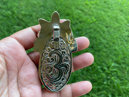 Large Bear with Lady Face Pendant, Hand Carved Buffalo Bone Tibetan Silver Pendant, Women's Jewelry, Tribal Jewelry, Ethnic Boho Jewelry,