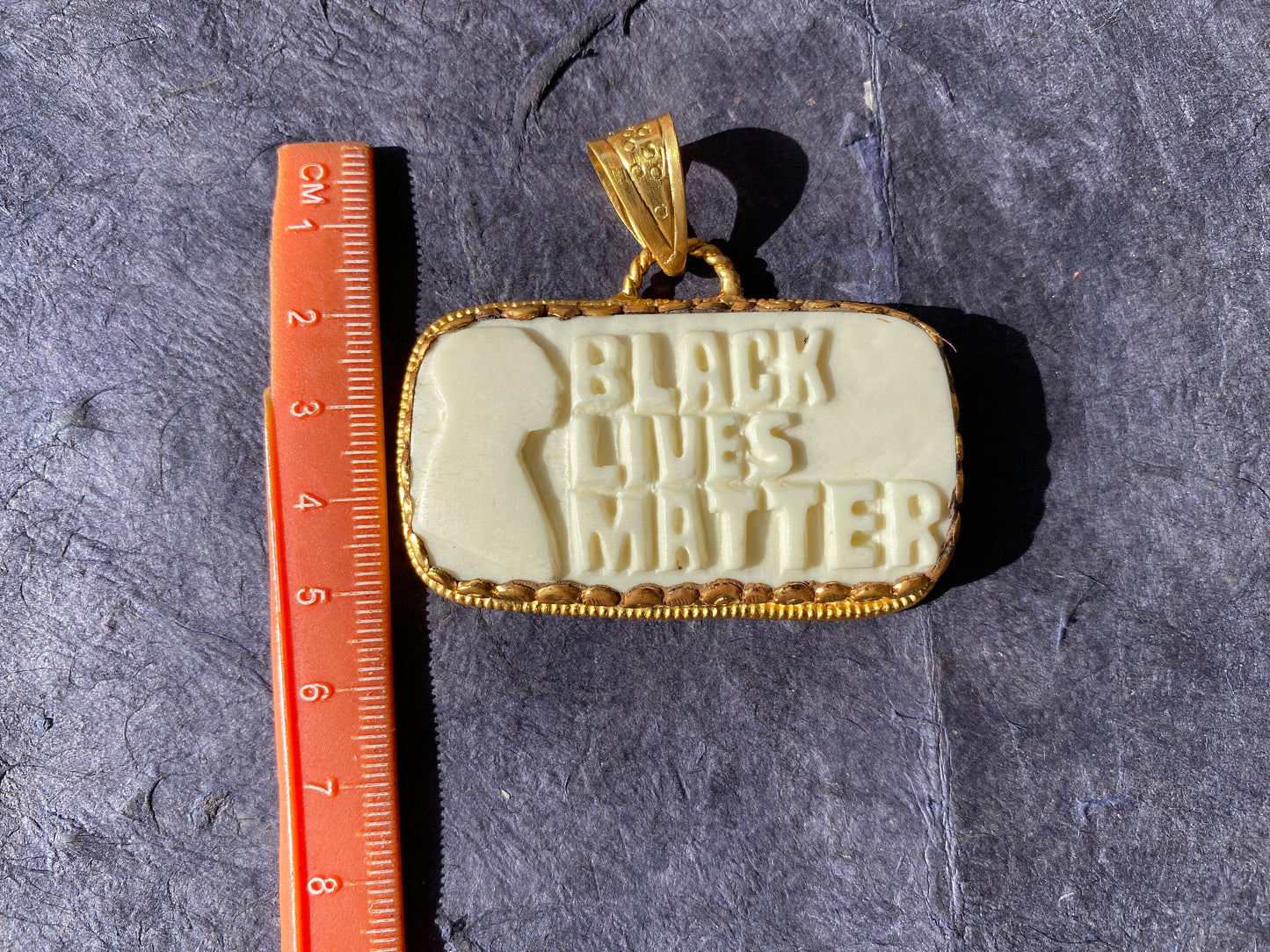 Large Black Lives Matter Hand carved Buffalo Bone Pendant, 18k Brushed Gold Overlay Pendant, Support for Black People, African American, BLM