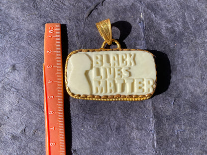 Large Black Lives Matter Hand carved Buffalo Bone Pendant, 18k Brushed Gold Overlay Pendant, Support for Black People, African American, BLM