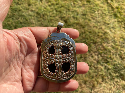 Large Black Obsidian Aries Zodiac Tibetan Silver Pendant, Unisex Zodiac Jewelry, Astrology Pendant, Aries Horoscope Pendant for Necklace