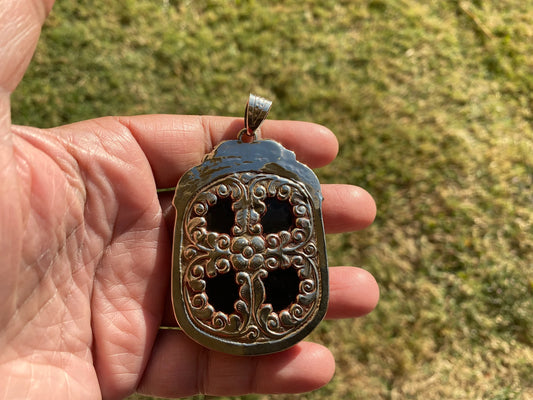 Large Black Obsidian Aries Zodiac Tibetan Silver Pendant, Unisex Zodiac Jewelry, Astrology Pendant, Aries Horoscope Pendant for Necklace