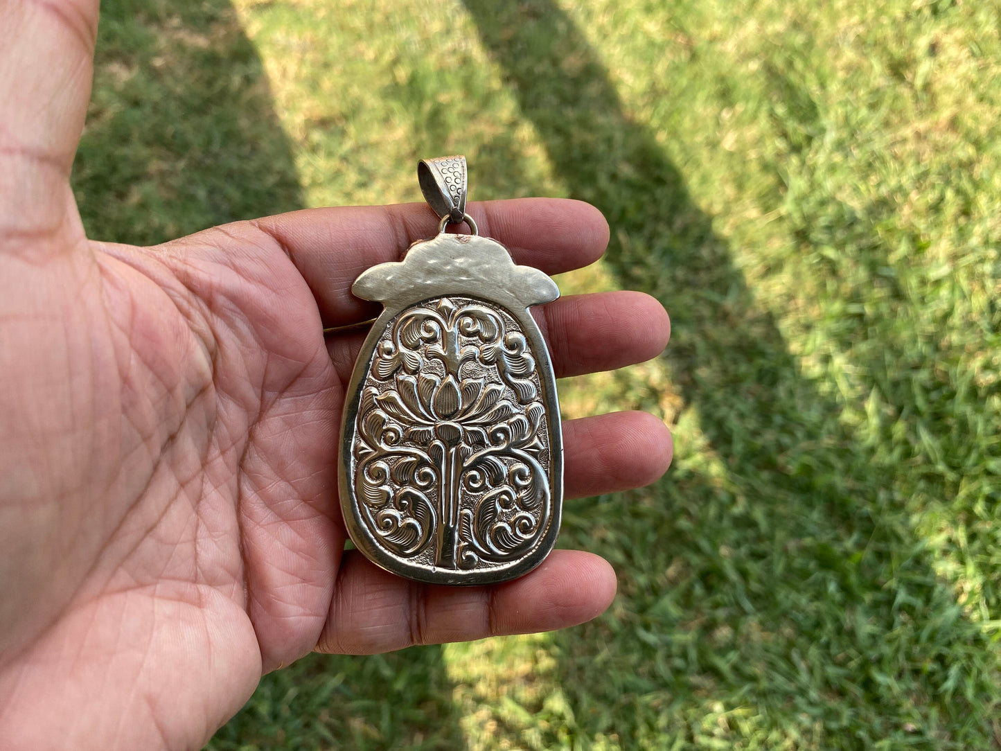 Large Black Obsidian Buddha Tibetan Silver Pendant, Protection Pendant, Yoga Pendant, Unisex necklace, Bodhisattva Amulet Talisman