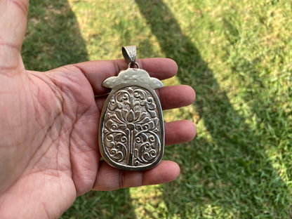 Large Black Obsidian Buddha Tibetan Silver Pendant, Protection Pendant, Yoga Pendant, Unisex necklace, Bodhisattva Amulet Talisman