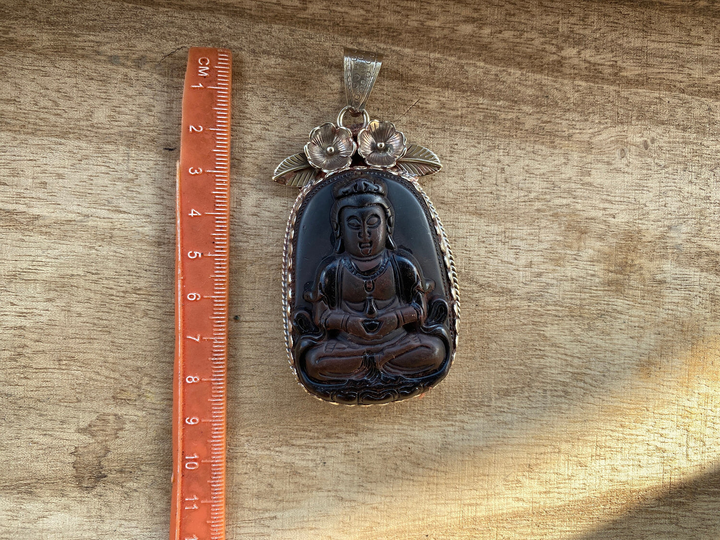 Large Black Obsidian Buddha Tibetan Silver Pendant, Protection Pendant, Yoga Pendant, Unisex necklace, Bodhisattva Amulet Talisman
