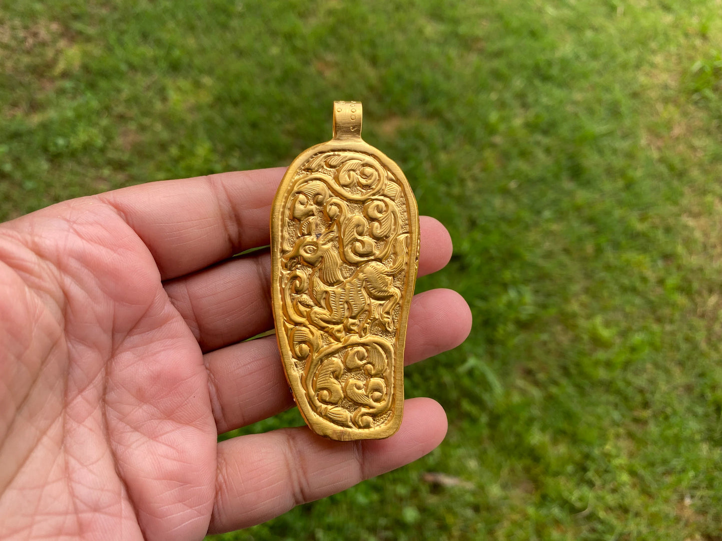 Large Bone Carved Eagle with Lady Face 18k Matte Gold Overlay with Anti Tarnish Pendant, Tribe Jewelry, Native American Style, Carved Animal