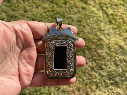 Large Buddha Face Black Obsidian Tibetan Silver Pendant, Buddhist Jewelry, Yoga Pendant for Necklace, Spiritual Jewelry, Bodhisattva Amulet