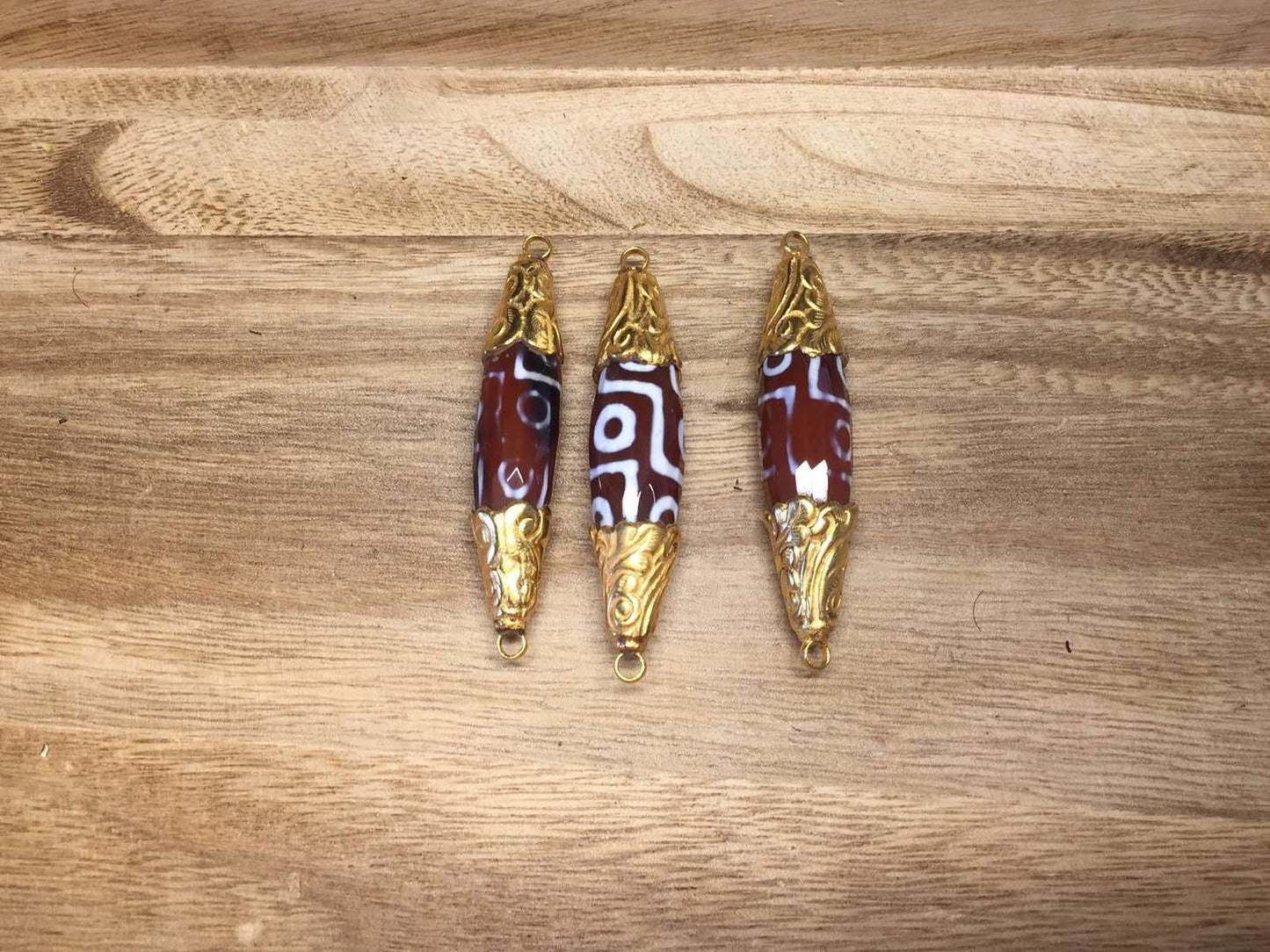 Large Carnelian Dzi Tibetan Bead, 18K Matte Gold Overlay, Natural Gemstone, Beads for Necklace, Two sided Bail, Connector, Guru/ Center Bead