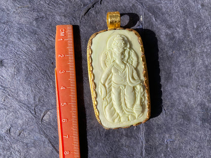 Large Carved Ganesh Buffalo Bone Pendant, 18K Brushed Gold Overlay Non Tarnish, Ethnic Jewelry, Spiritual Pendant for Men or Women,