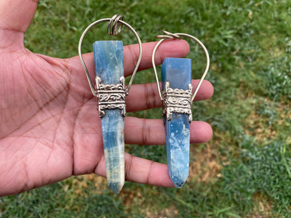 Large Chalcedony Natural Stone Tibetan Silver Pendant, Stone Of Nurture, Obelisk Point, Handcrafted Jewelry, Serenity Stone, Unique Jewelry