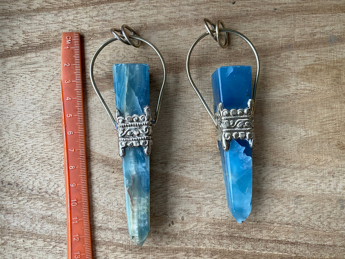 Large Chalcedony Natural Stone Tibetan Silver Pendant, Stone Of Nurture, Obelisk Point, Handcrafted Jewelry, Serenity Stone, Unique Jewelry