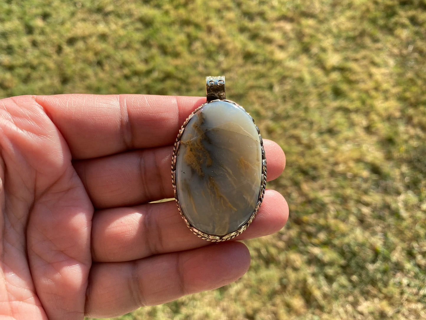 Large Dendritic Scenic Agate Natural Gemstone, Tibetan Silver Pendant, Handcrafted Jewelry, Natural Stone Jewelry, Pendant for Necklace