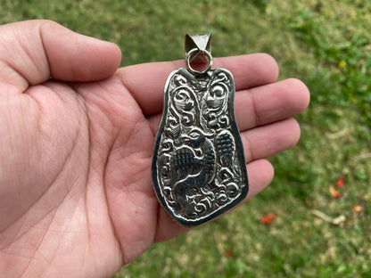 Large Dog Hand Carved Bone Tibetan Silver Pendant, Pet Lovers Jewelry, Best Cute Gift, Pet Memorial Jewelry, Christmas Gift for Pet Lover