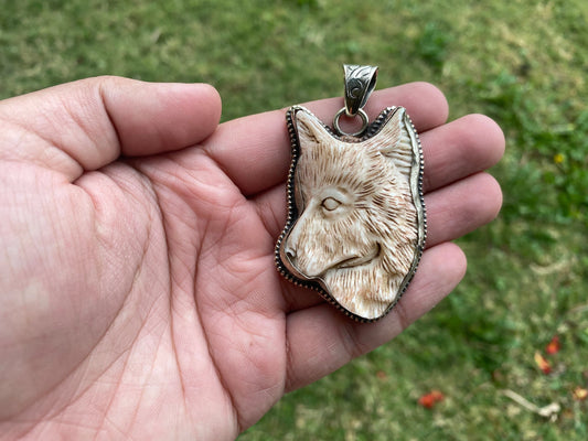 Large Dog Hand Carved Bone Tibetan Silver Pendant, Pet Lovers Jewelry, Best Cute Gift, Pet Memorial Jewelry, Christmas Gift for Pet Lover