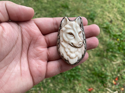Large Dog Hand Carved Bone Tibetan Silver Pendant, Pet Lovers Jewelry, Best Cute Gift, Pet Memorial Jewelry, Christmas Gift for Pet Lover