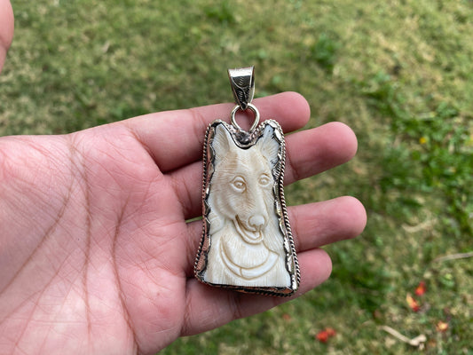 Large Dog Hand Carved Bone Tibetan Silver Pendant, Pet Lovers Jewelry, Best Cute Gift, Pet Memorial Jewelry, Christmas Gift for Pet Lover