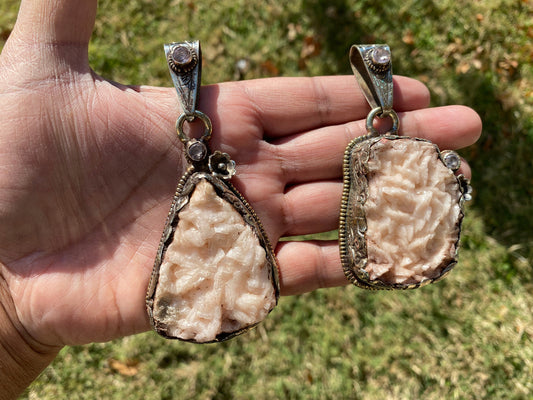 Large Dolomite Tibetan Silver Pendant with White Topaz Gemstone, Handcrafted Ethnic Hill Tribe Himalayan Jewelry, Large Bail, Animal Carving