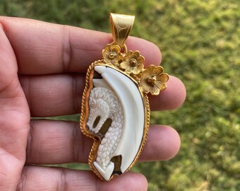 Large Dragon Carved Bone High Quality 18k Brushed Gold Overlay Non Tarnish Pendant, Tibetan Jewelry for Protection, Unisex Pendant, Unique