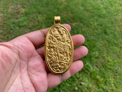 Large Eagle Carved Bone Pendant, 18K Brushed Gold Overlay Non Tarnish Unisex Pendant, Tribal Jewelry, Himalayan Jewelry, Carved Animal, Boho