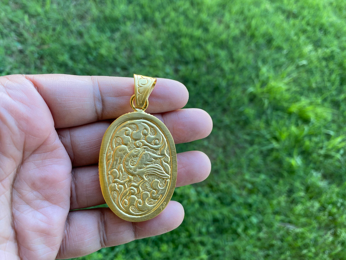 Large Eagle Carved Bone Pendant, 18K Brushed Gold Overlay Non Tarnish Unisex Pendant, Tribal Jewelry, Himalayan Jewelry, Carved Animal, Boho