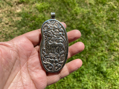 Large Eagle with Lady Face Tibetan Silver Pendant, Women's Jewelry, Tribe Jewelry, Himalayan Jewelry, Carved Animal, Native American, Ethnic