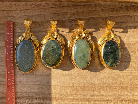 Large Fluorite  Natural Stone Pendant, Non Tarnish Brushed Gold Overlay, Spiritual Talisman, Energy Amplifier, Mystical Aura, Vibrant Gem