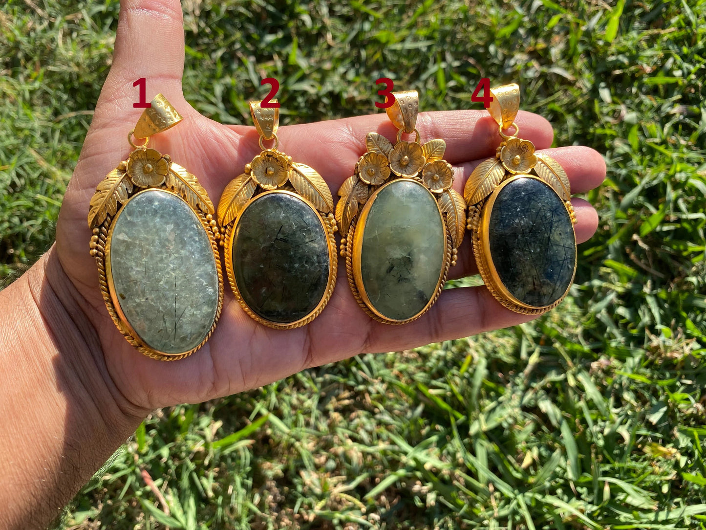 Large Fluorite  Natural Stone Pendant, Non Tarnish Brushed Gold Overlay, Spiritual Talisman, Energy Amplifier, Mystical Aura, Vibrant Gem