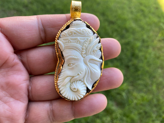 Large Ganesh Pendant, High Quality 18K Brushed Antique Gold Overlay Non Tarnish, Buffalo Bone, Ethnic Jewelry, Spiritual Unisex Pendant