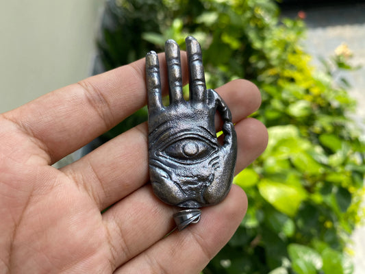 Large Hamsa Tibetan Silver Overlay Unisex Pendant, Brass pendant, Daily Wear, Hand of Fatima Amulet, Spiritual Pendant.