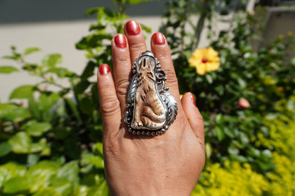 Large Hand Carved Bone Fox Tibetan Silver Ring | Ethnic Jewelry, Spiritual Jewlry, Statement Ring, Calming Ring, Handmade Unisex Ring