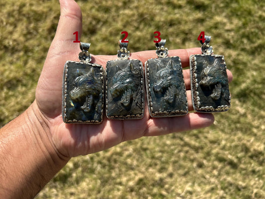 Large Hand Carved Fox Natural Labradorite Tibetan Silver Pendant, Wild Animal Pendant, Blue Labradorite, Wildlife Jewelry, Animal Pendant