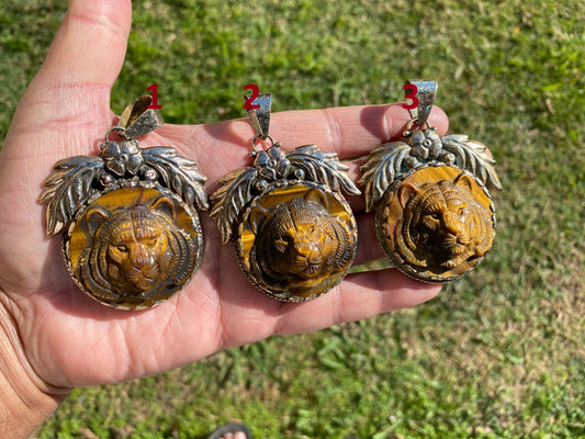 Large Hand Carved Tiger Natural Stone Tibetan Silver Pendant, Tiger Pendant, Natural Stone Tiger Design, Animal Jewelry, Wildlife Jewelry