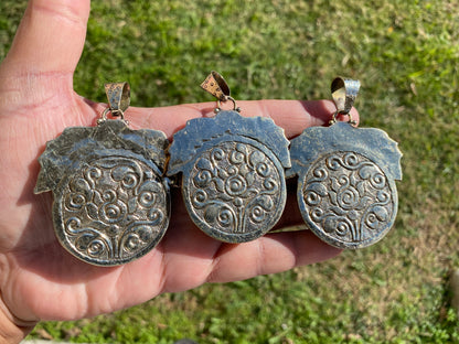 Large Hand Carved Tiger Natural Stone Tibetan Silver Pendant, Tiger Pendant, Natural Stone Tiger Design, Animal Jewelry, Wildlife Jewelry
