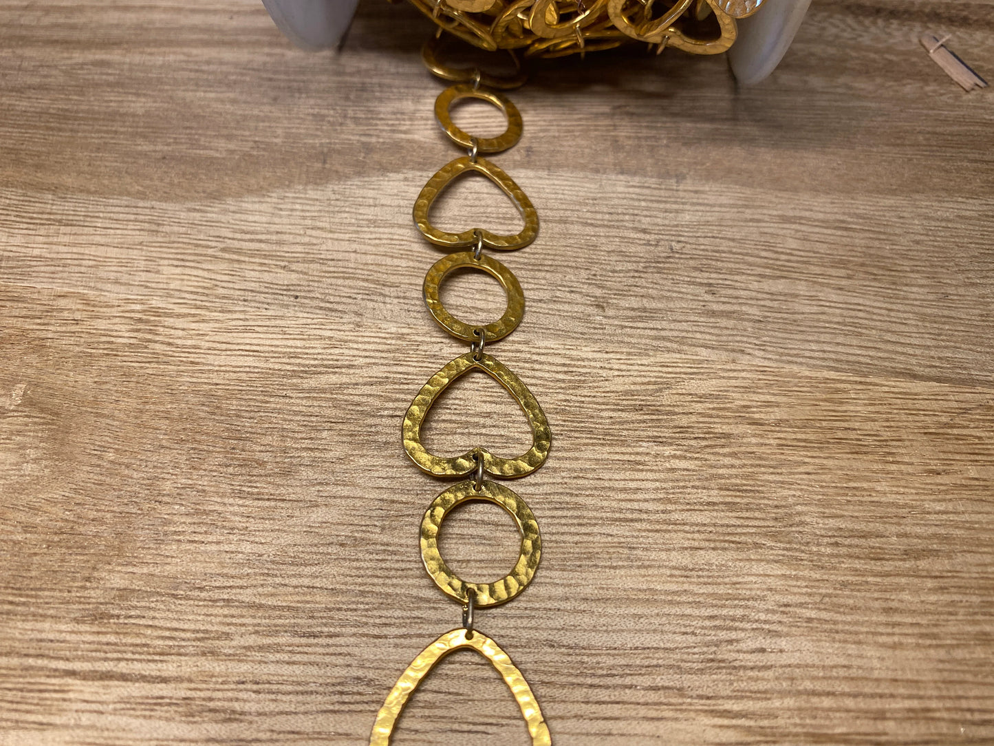 Large Heart & Circle Link Chain, Hammered High Quality, 18K Matte Gold Overlay Anti Tarnish, Open Link, Chain By The Foot,Chain for Necklace