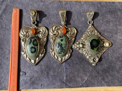 Large Kambaba Jasper With Carnelian Natural Stone, Tibetan Silver Pendant, Ethnic Jewelry, Jewelry for Women, Necklace Pendant Jewelry