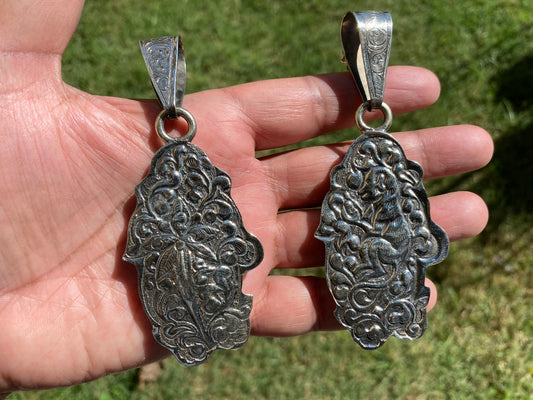 Large Labradorite Tibetan Silver Pendant, Peridot Gemstone, Handcrafted Monkey or Flower Design, Himalayan Ethnic Jewelry, Healing Crystal