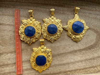 Large Lapis Lazuli Natural Stone Pendant, Non Tarnish Gold Overlay, Luxury Accessory, Handcrafted Jewelry, Statement Piece, Elegant Jewelry