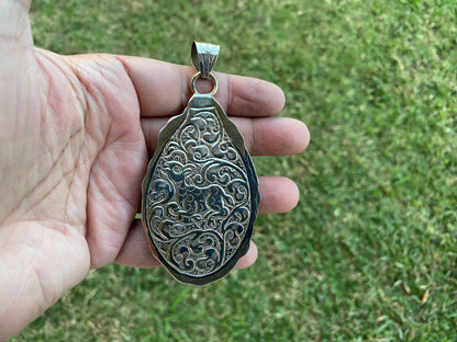 Large Meditating Buddha Tibetan Silver Pendant, Buffalo Bone Healing Yoga Jewelry, Tranquility Pendant, Unisex Pendant, Spiritual Amulets