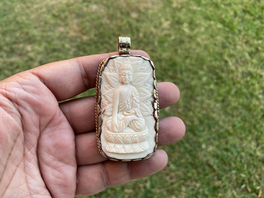 Large Meditating Buddha Tibetan Silver Pendant, Buffalo Bone Healing Yoga Jewelry, Tranquility Pendant, Unisex Pendant, Spiritual