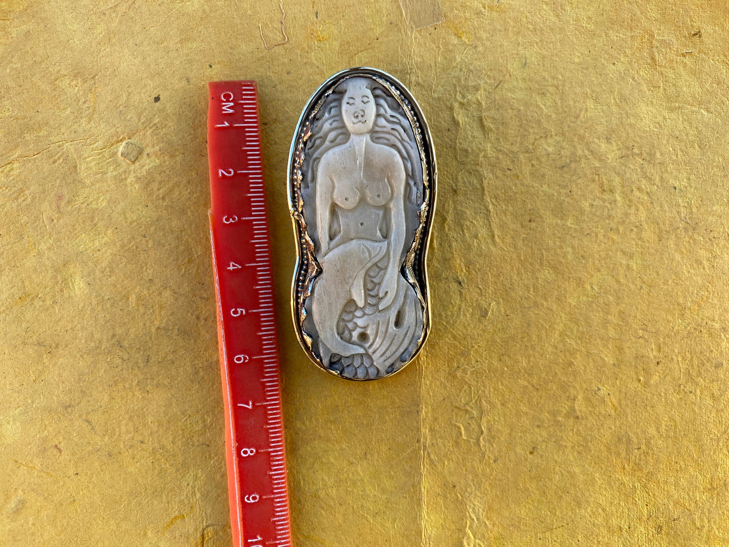 Large Mermaid Buffalo Bone Carved Tibetan Silver Pendant, Tibetan Pendant, Ethnic Jewelry, Lady of Water Locket, Jewelry for Men or Women