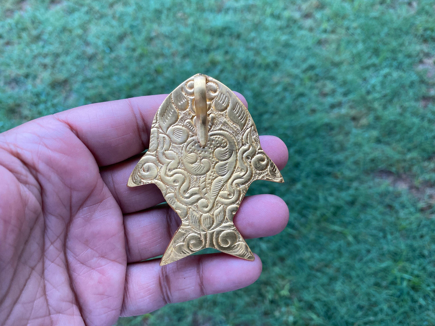 Large Natural Abalone Fish Shapes Pendant, High Quality 18K Brushed Gold Overlay Non Tarnish,  Light Weight Jewelry